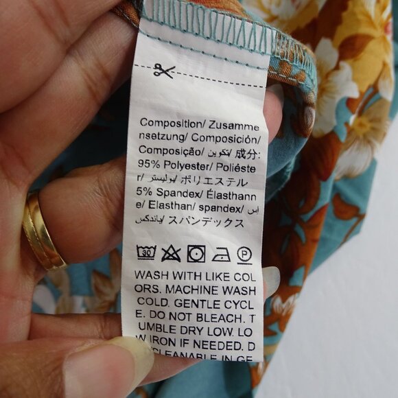 Grawell Green Brown Floral Bell 3/4 Sleeve Blouse Top Women Size XL US Size 12 - Picture 6 of 11